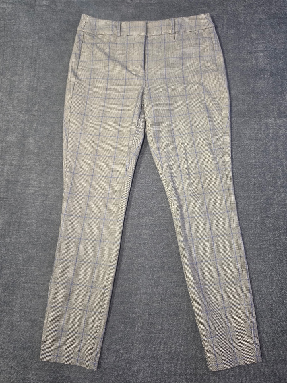 LOFT High Waist Skinny Plaid Ankle Pants Gray Blue Windowpane Size 4 Work Career